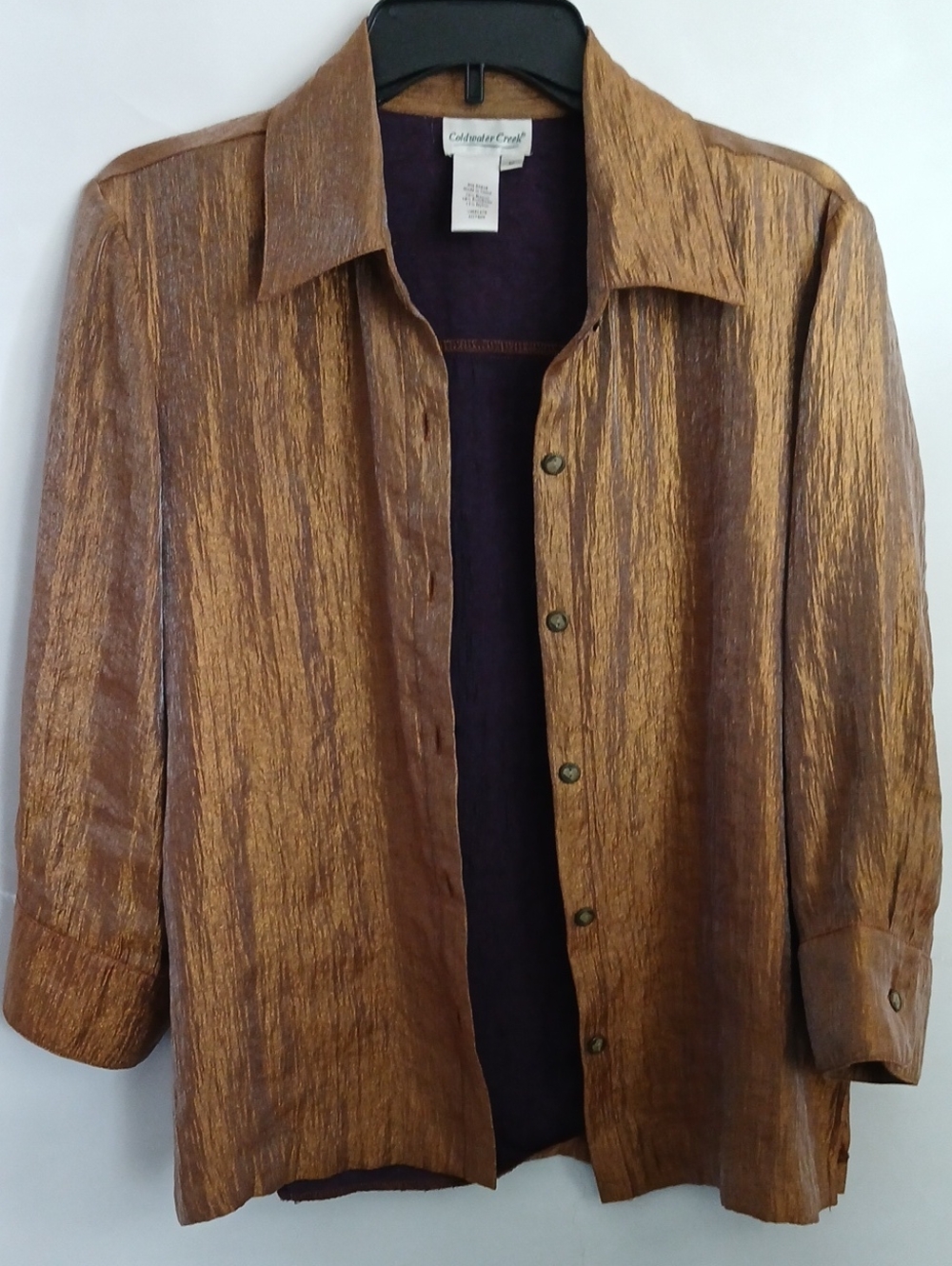 Coldwater Creek Metallic Bronze Button-Front Shirt Jacket